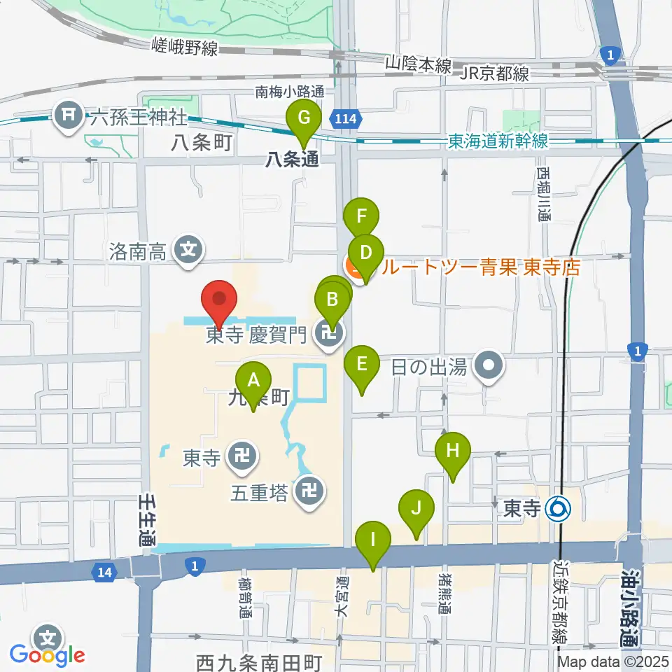 東寺宝物館周辺のカフェ一覧地図