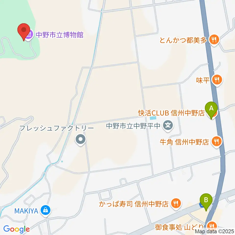 中野市立博物館周辺のカフェ一覧地図