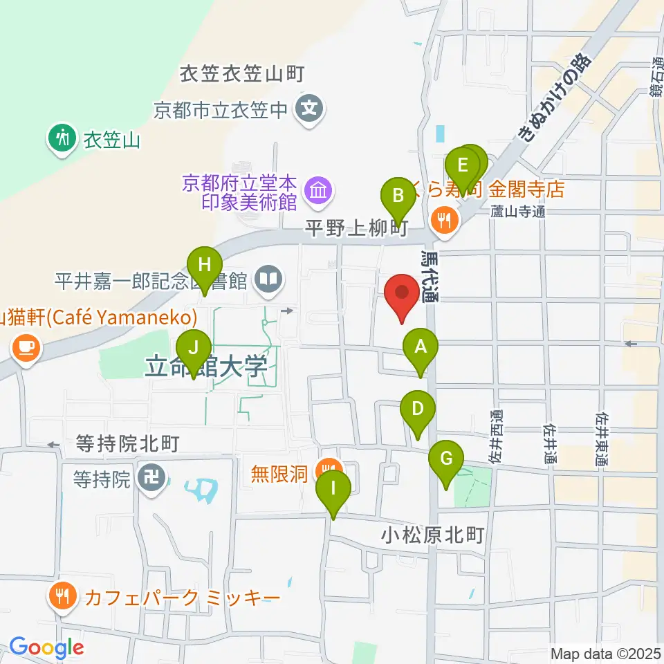 立命館大学国際平和ミュージアム周辺のカフェ一覧地図