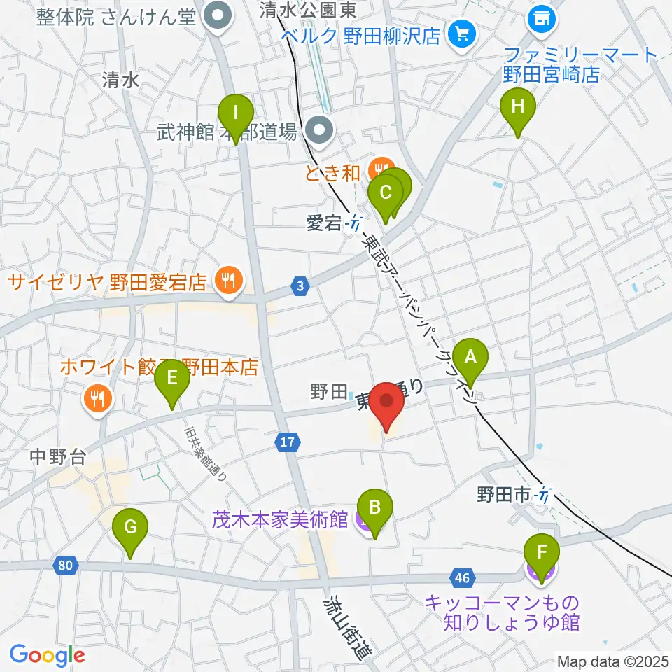 野田市郷土博物館周辺のカフェ一覧地図