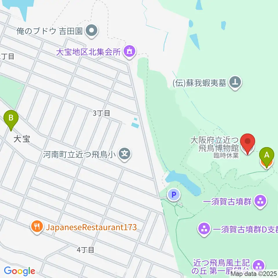 大阪府立近つ飛鳥博物館周辺のカフェ一覧地図