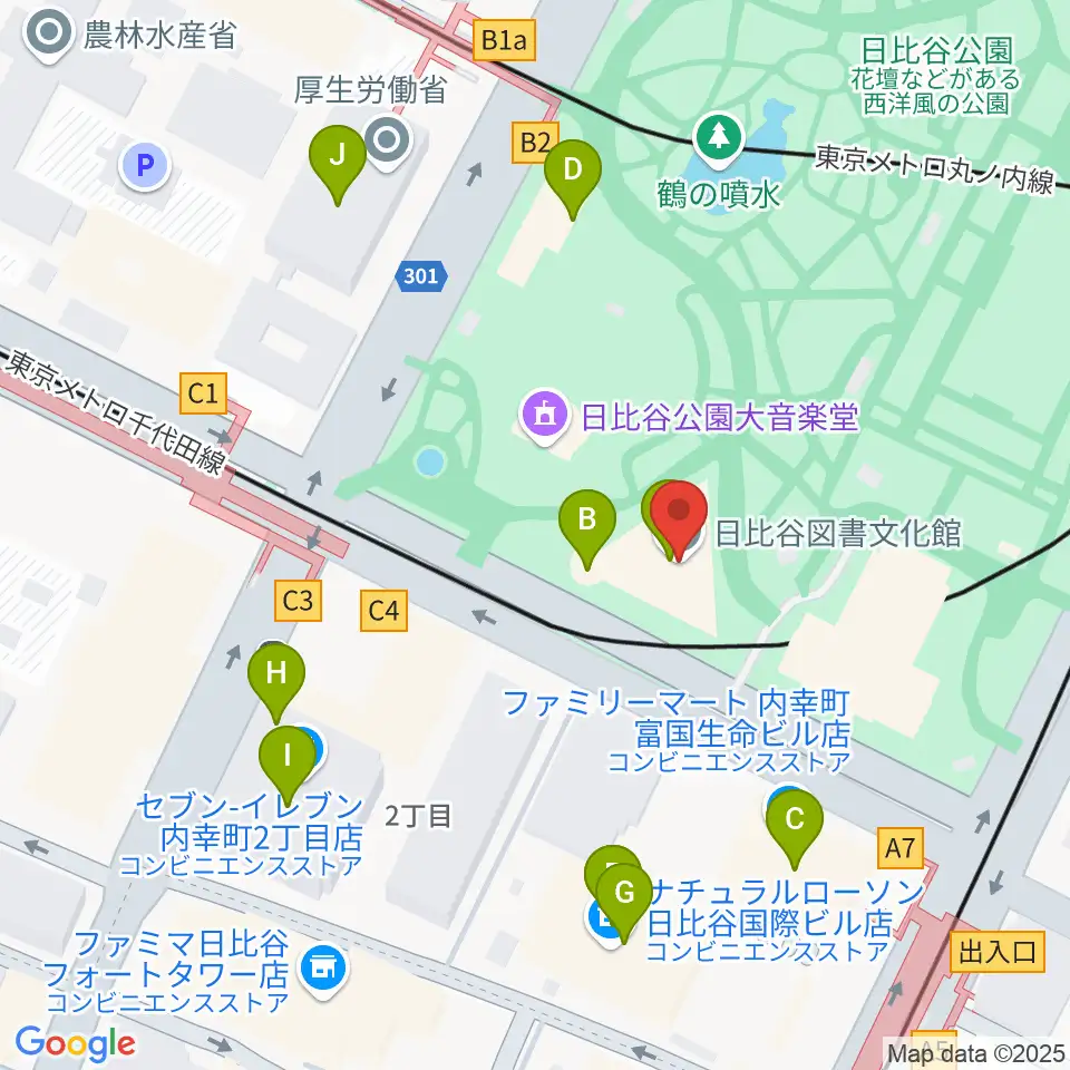 千代田区立日比谷図書文化館周辺のカフェ一覧地図