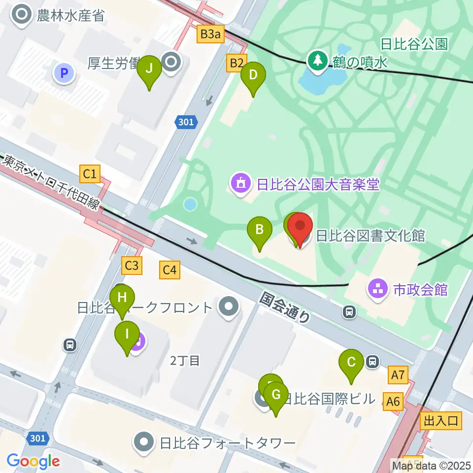 千代田区立日比谷図書文化館周辺のカフェ一覧地図
