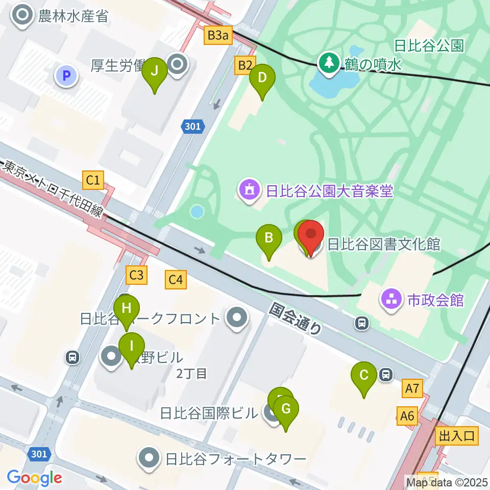 千代田区立日比谷図書文化館周辺のカフェ一覧地図