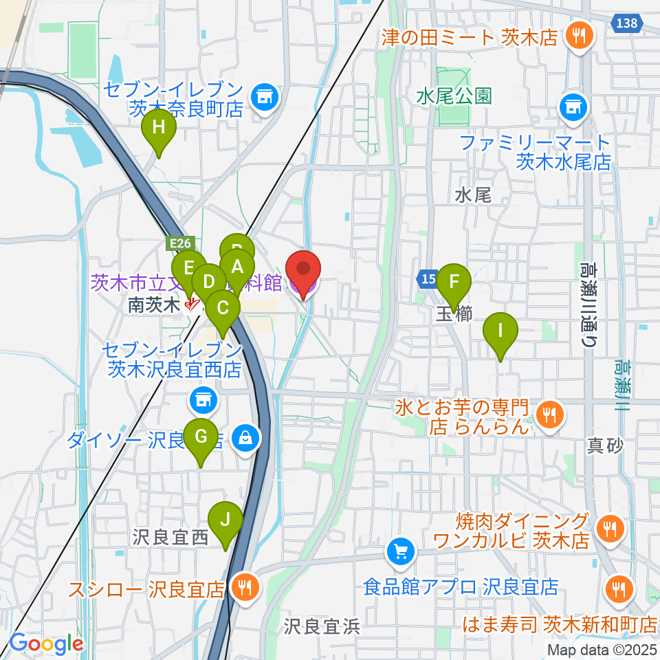 茨木市立文化財資料館周辺のカフェ一覧地図