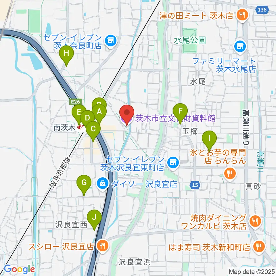 茨木市立文化財資料館周辺のカフェ一覧地図