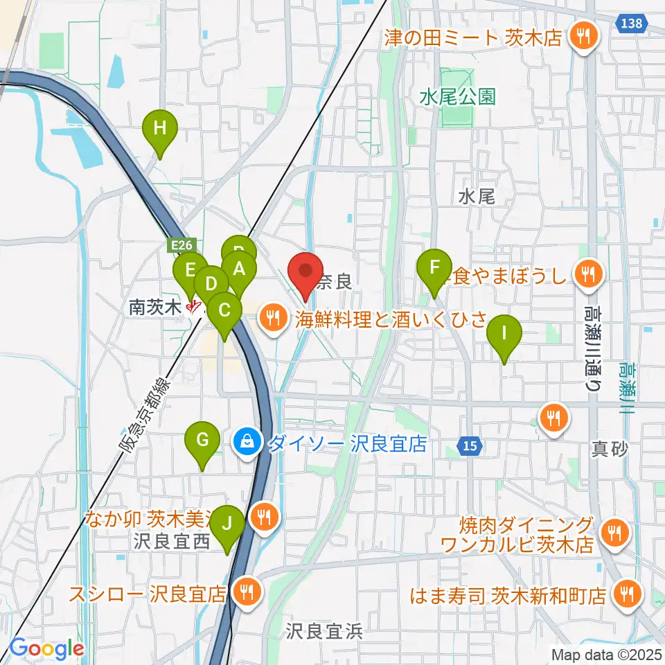 茨木市立文化財資料館周辺のカフェ一覧地図
