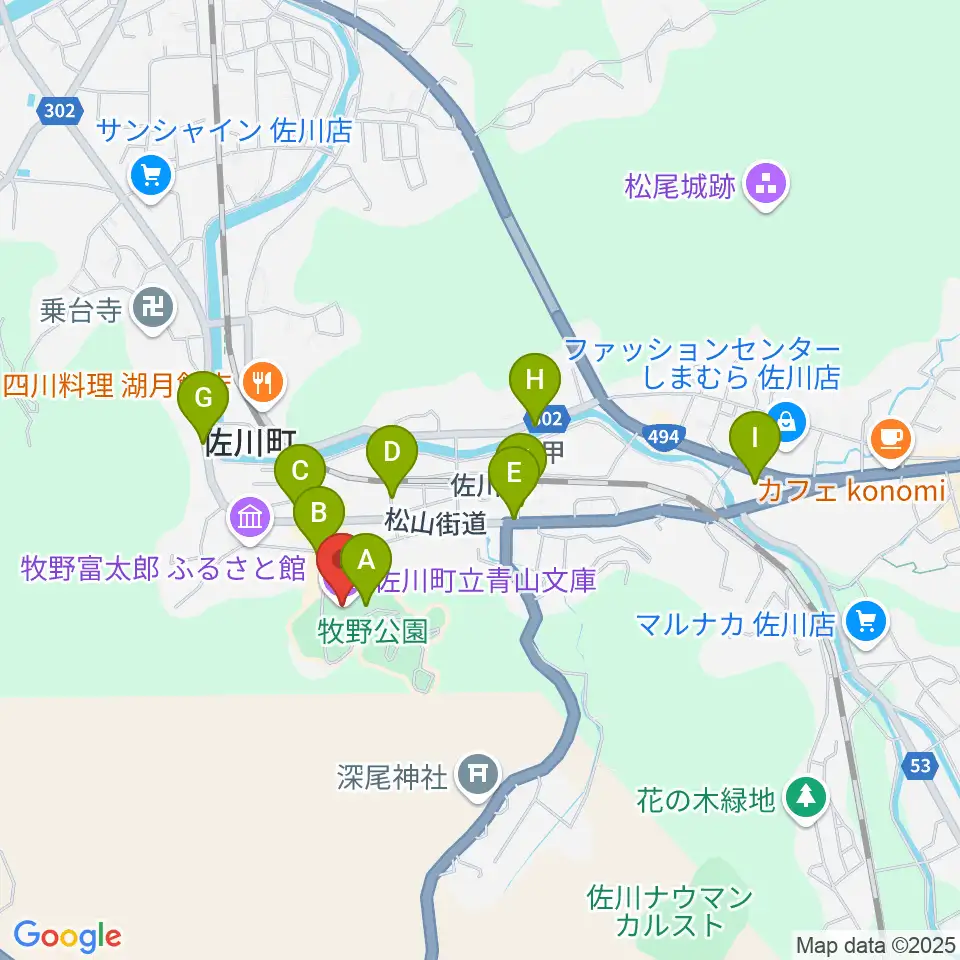 佐川町立青山文庫周辺のカフェ一覧地図