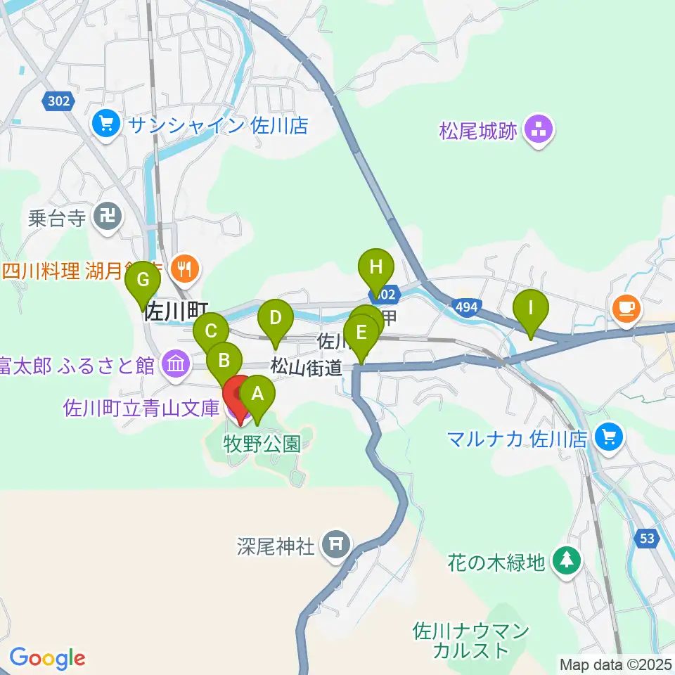 佐川町立青山文庫周辺のカフェ一覧地図