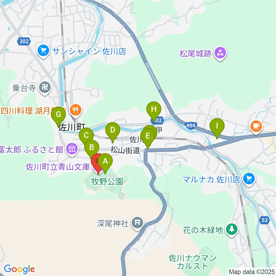 佐川町立青山文庫周辺のカフェ一覧地図