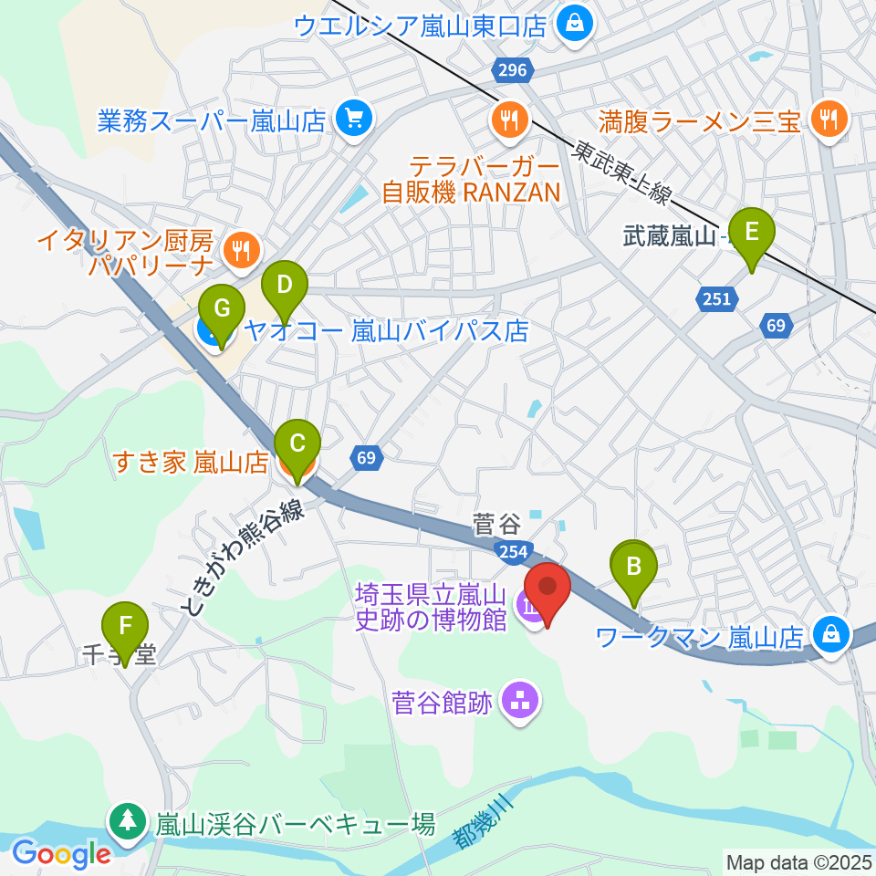 埼玉県立嵐山史跡の博物館周辺のカフェ一覧地図