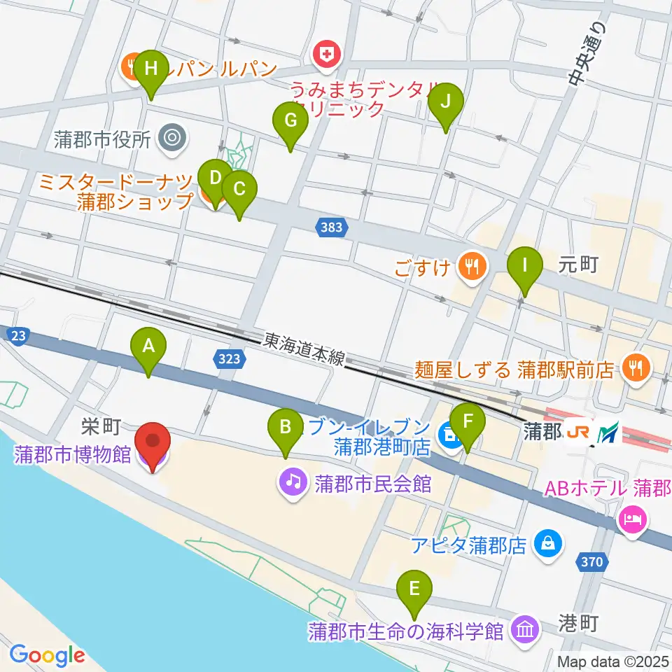 蒲郡市博物館周辺のカフェ一覧地図