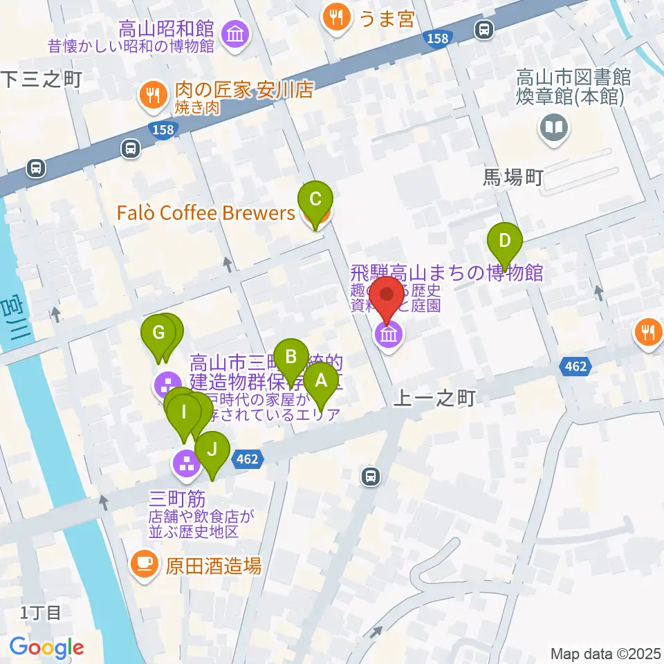 飛騨高山まちの博物館周辺のカフェ一覧地図