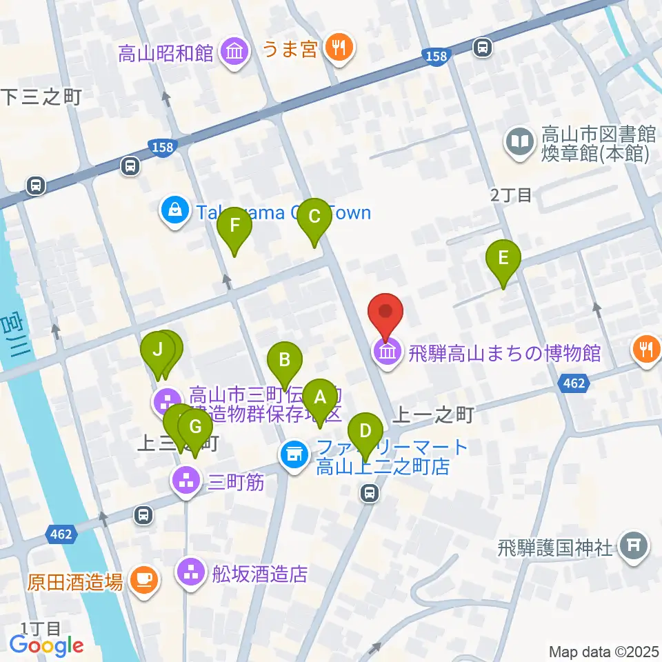 飛騨高山まちの博物館周辺のカフェ一覧地図