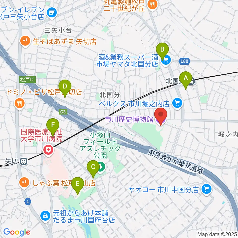 市立市川歴史博物館周辺のカフェ一覧地図