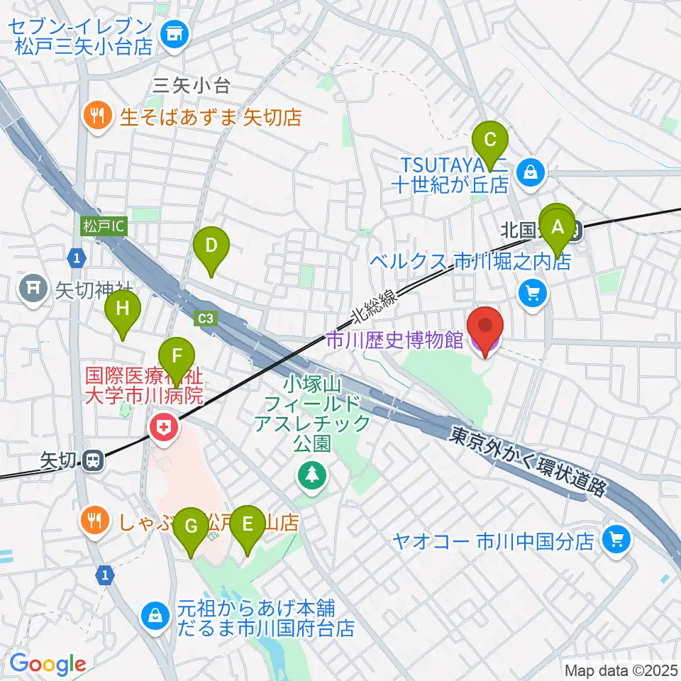 市立市川歴史博物館周辺のカフェ一覧地図