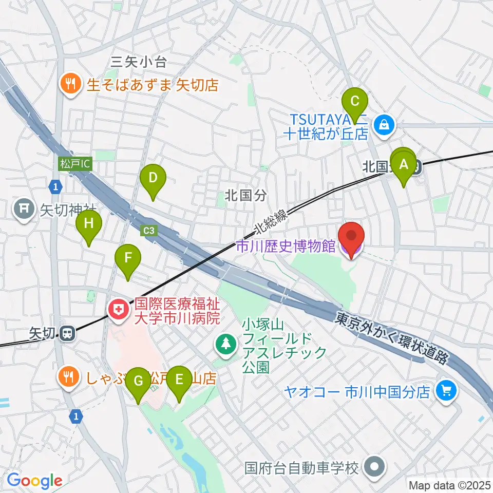 市立市川歴史博物館周辺のカフェ一覧地図