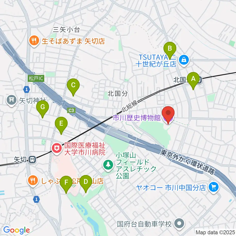 市立市川歴史博物館周辺のカフェ一覧地図