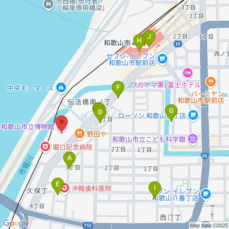 和歌山市立博物館周辺のカフェ一覧地図