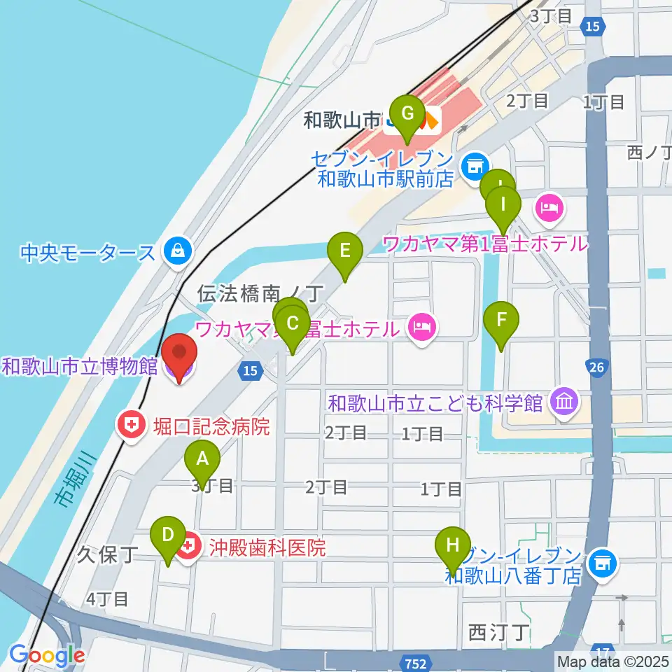 和歌山市立博物館周辺のカフェ一覧地図