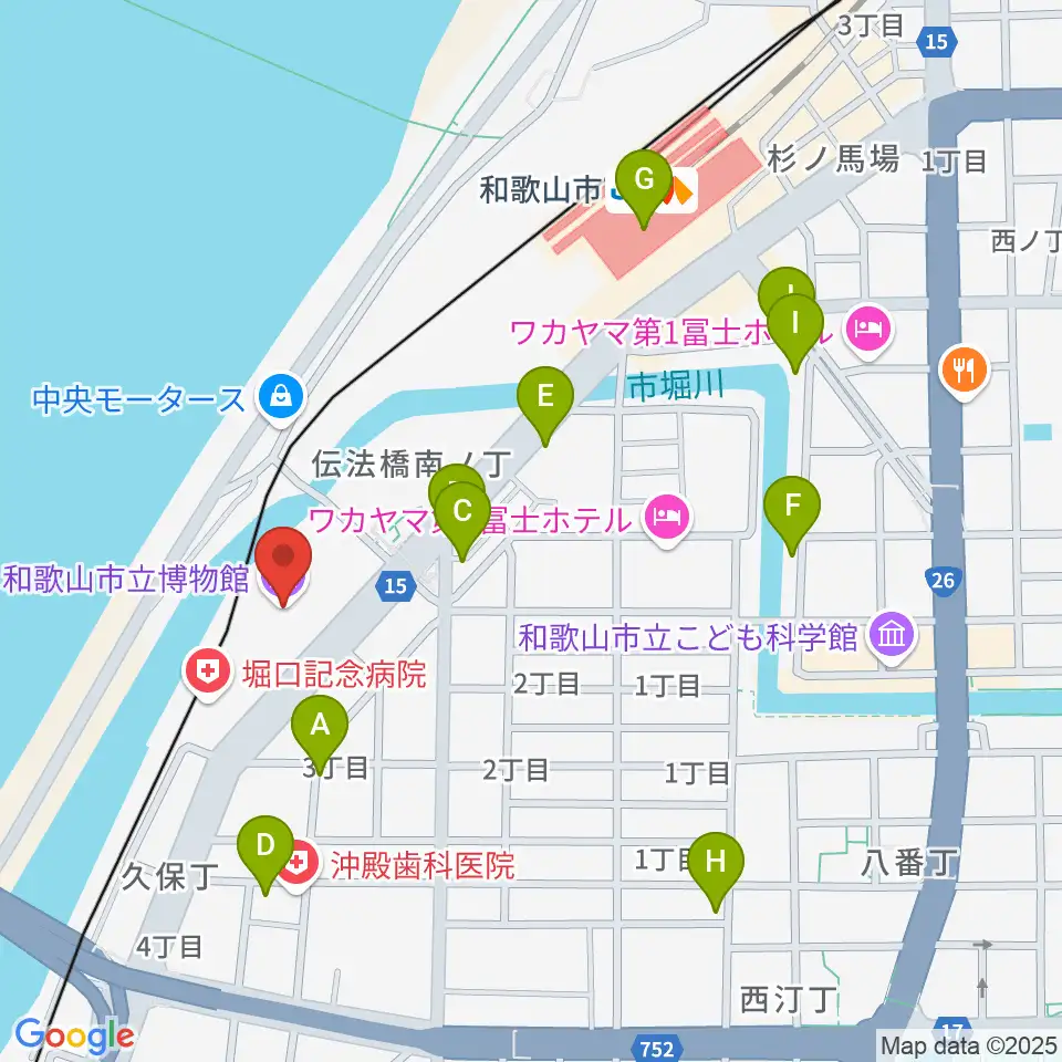 和歌山市立博物館周辺のカフェ一覧地図