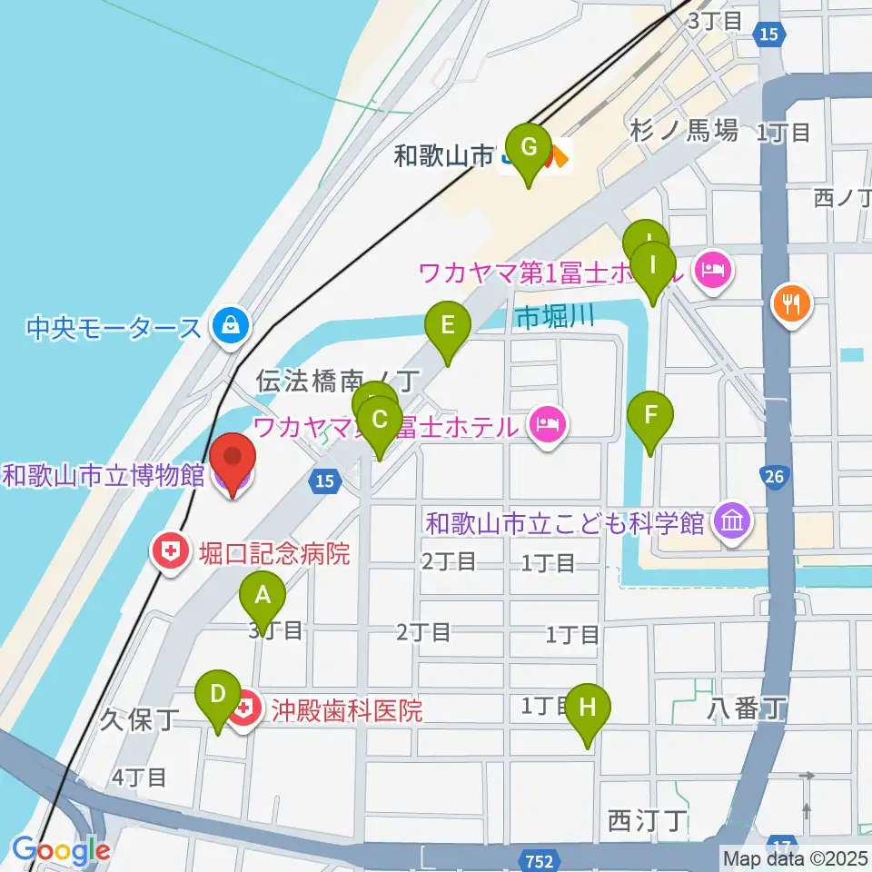和歌山市立博物館周辺のカフェ一覧地図
