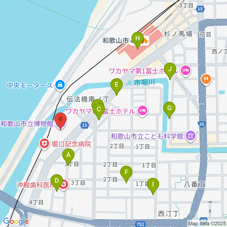 和歌山市立博物館周辺のカフェ一覧地図