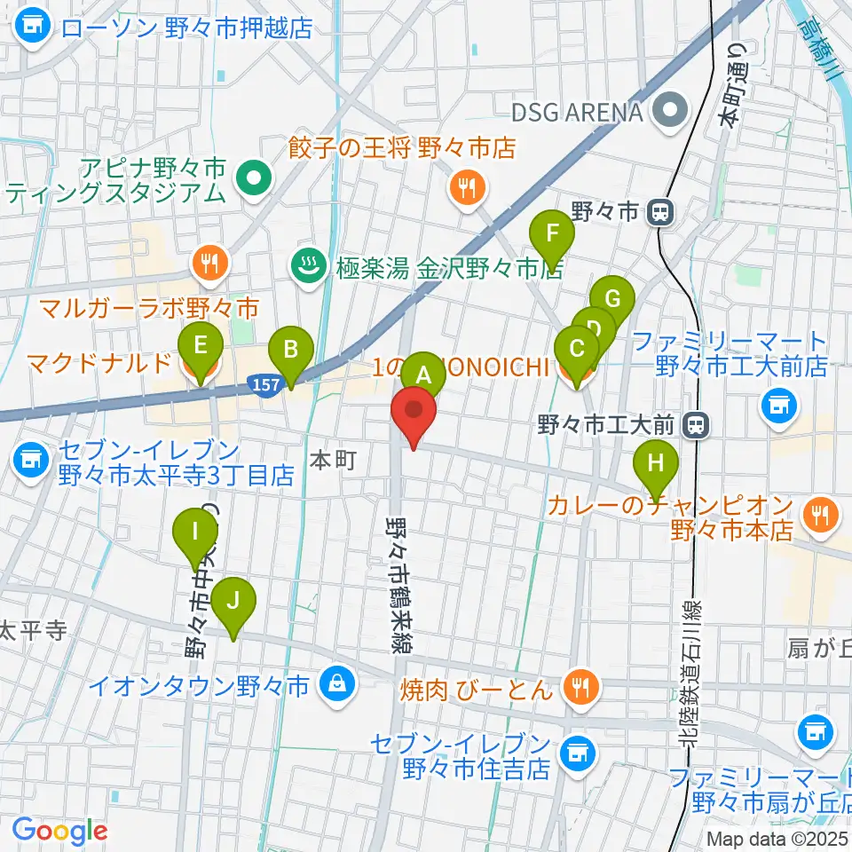 野々市市郷土資料館NONO周辺のカフェ一覧地図