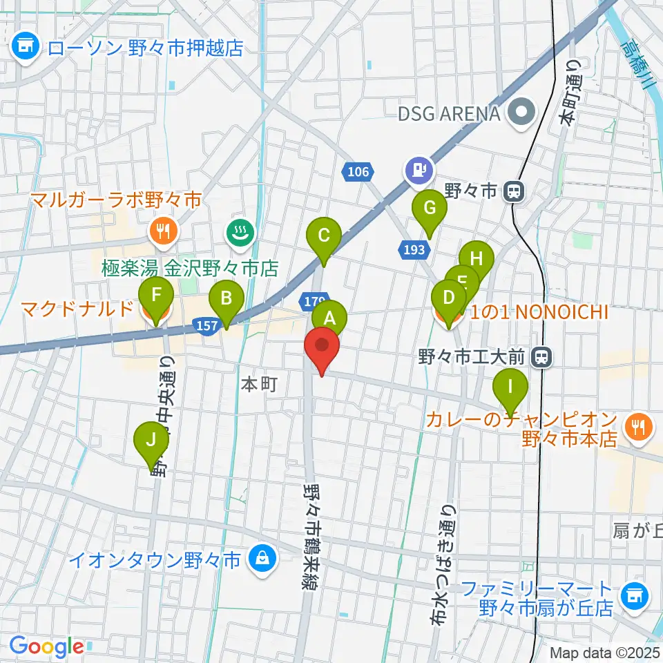 野々市市郷土資料館NONO周辺のカフェ一覧地図