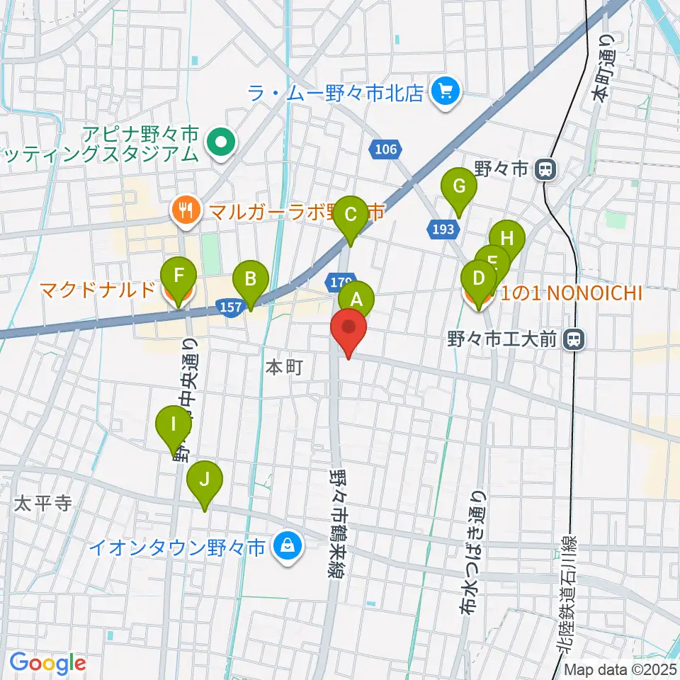 野々市市郷土資料館NONO周辺のカフェ一覧地図