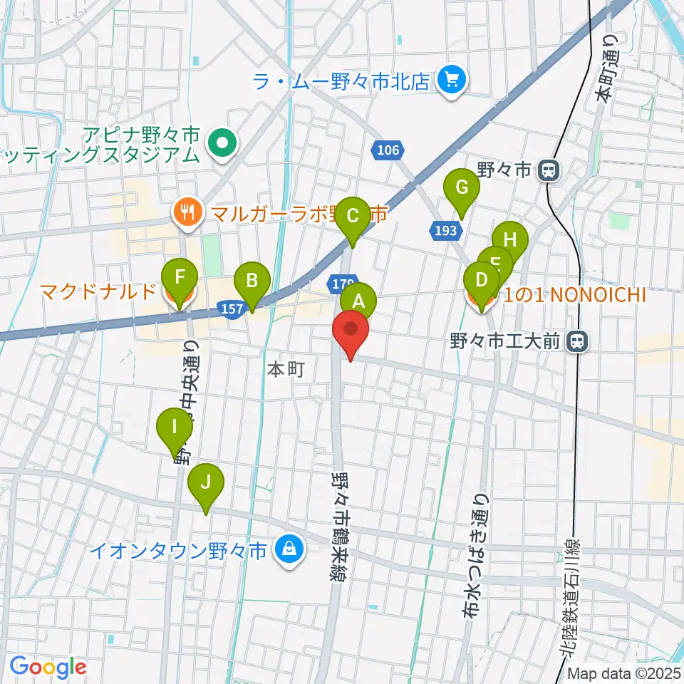 野々市市郷土資料館NONO周辺のカフェ一覧地図