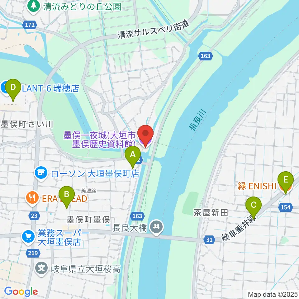 墨俣一夜城（大垣市墨俣歴史資料館）周辺のカフェ一覧地図