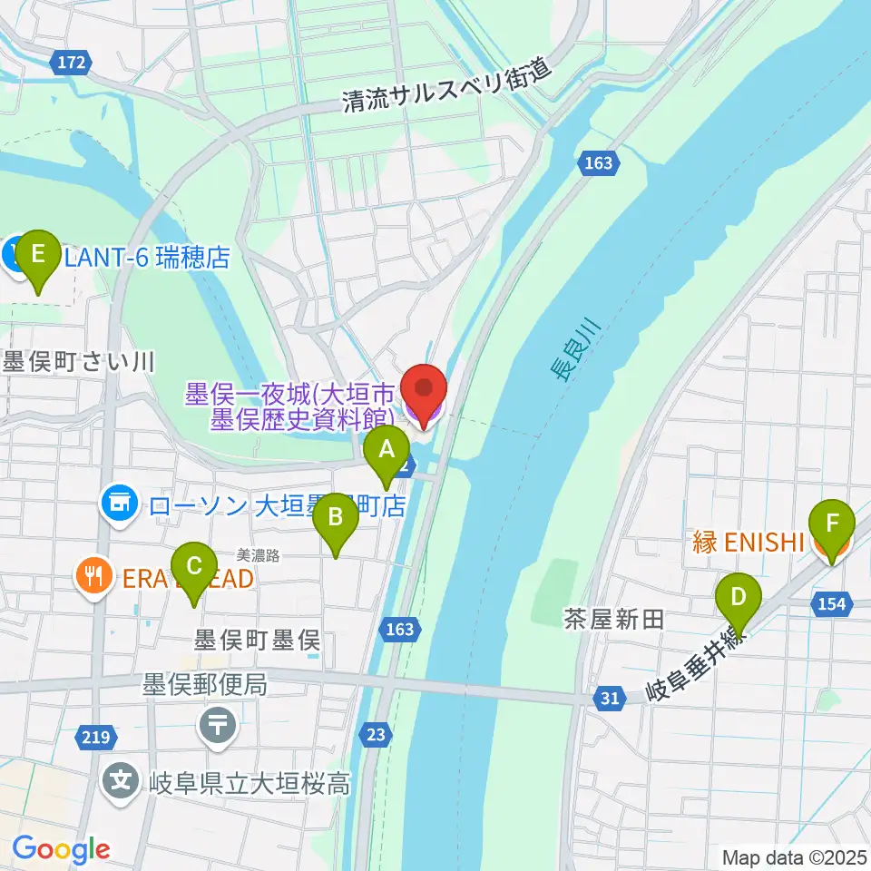 墨俣一夜城（大垣市墨俣歴史資料館）周辺のカフェ一覧地図