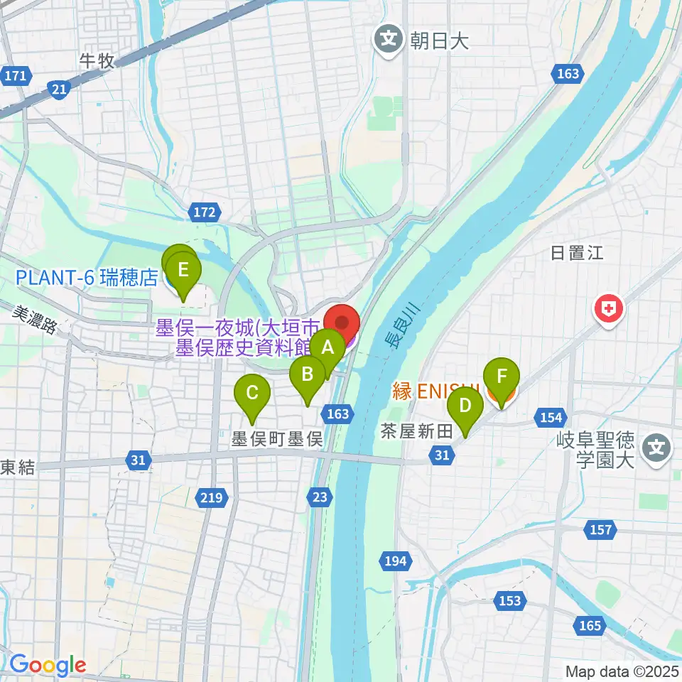 墨俣一夜城（大垣市墨俣歴史資料館）周辺のカフェ一覧地図