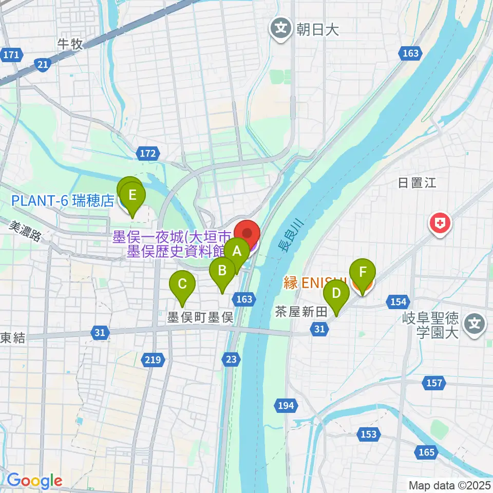 墨俣一夜城（大垣市墨俣歴史資料館）周辺のカフェ一覧地図