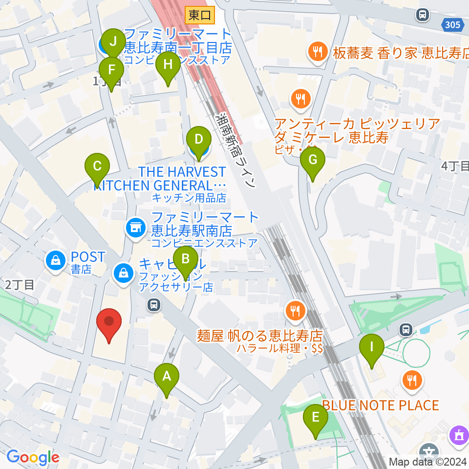 ABSレコーディングスタジオ周辺のカフェ一覧地図