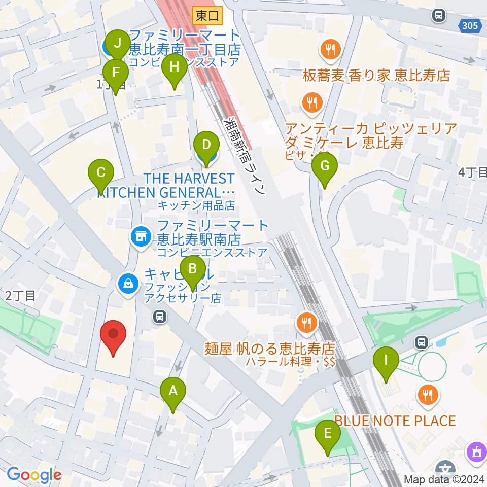 ABSレコーディングスタジオ周辺のカフェ一覧地図