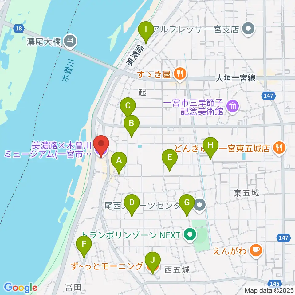 一宮市尾西歴史民俗資料館周辺のカフェ一覧地図