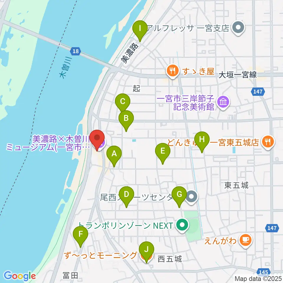 一宮市尾西歴史民俗資料館周辺のカフェ一覧地図