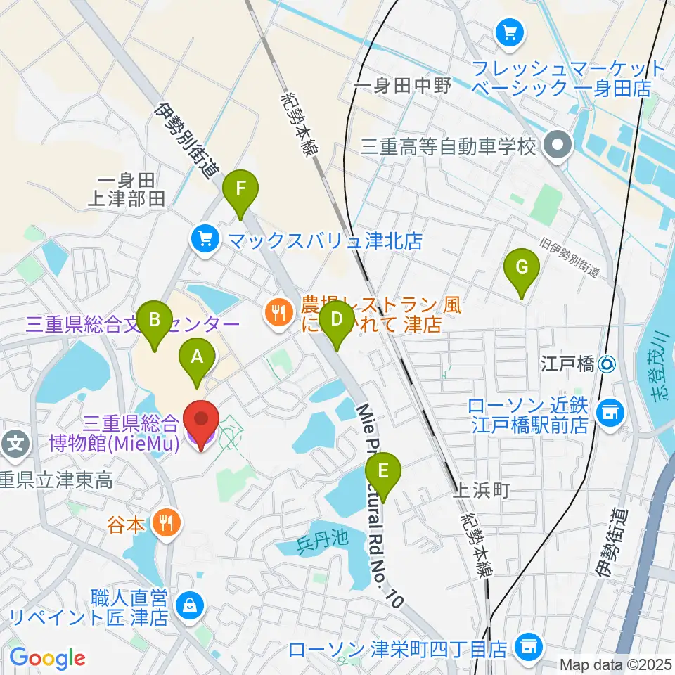 三重県総合博物館 MieMu周辺のカフェ一覧地図