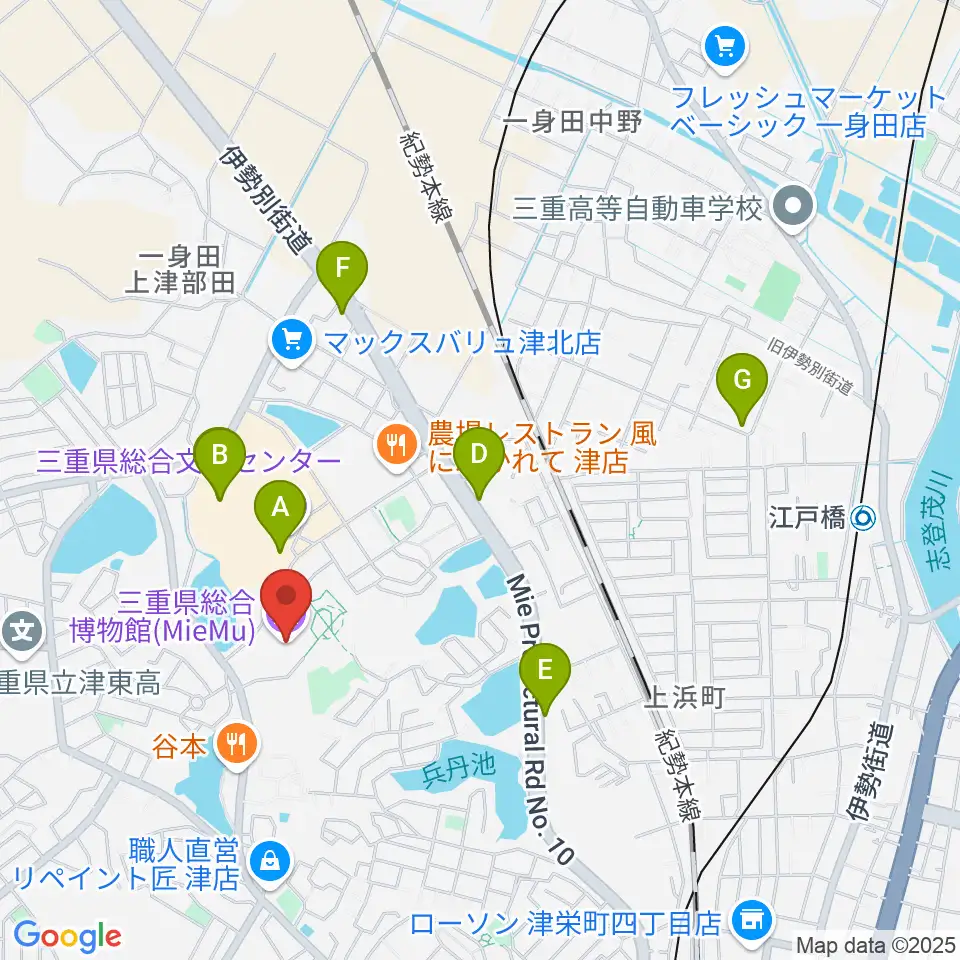 三重県総合博物館 MieMu周辺のカフェ一覧地図