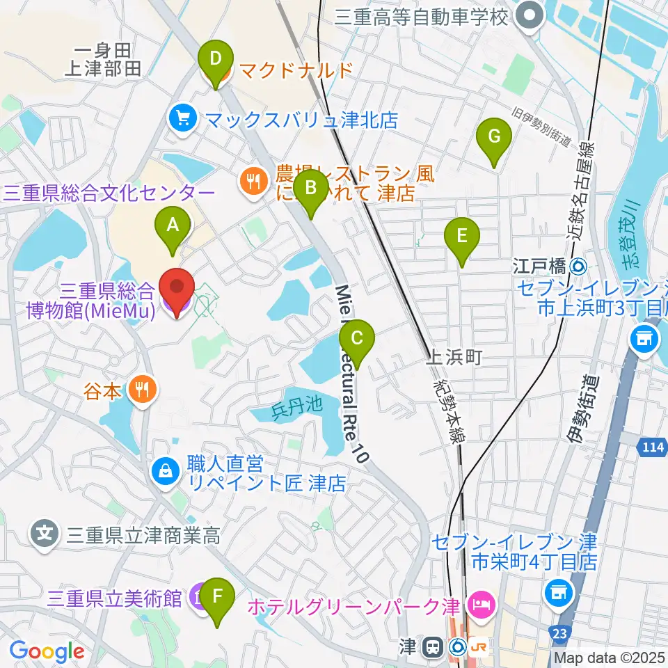 三重県総合博物館 MieMu周辺のカフェ一覧地図