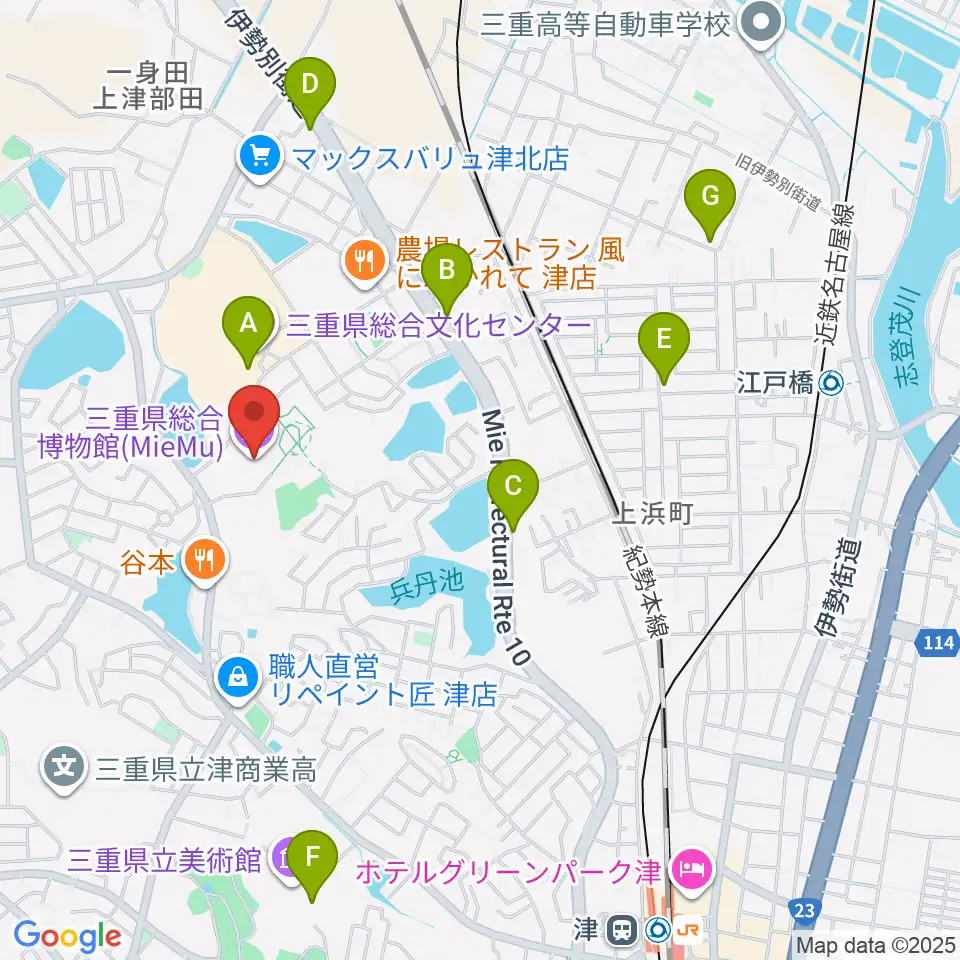 三重県総合博物館 MieMu周辺のカフェ一覧地図