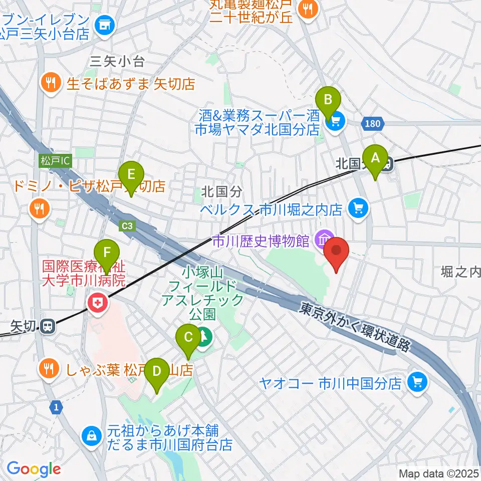 市立市川考古博物館周辺のカフェ一覧地図