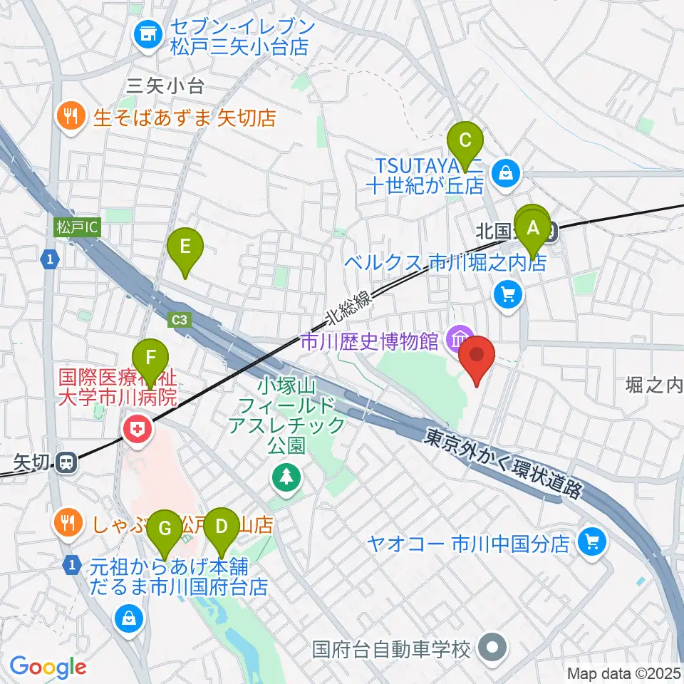 市立市川考古博物館周辺のカフェ一覧地図