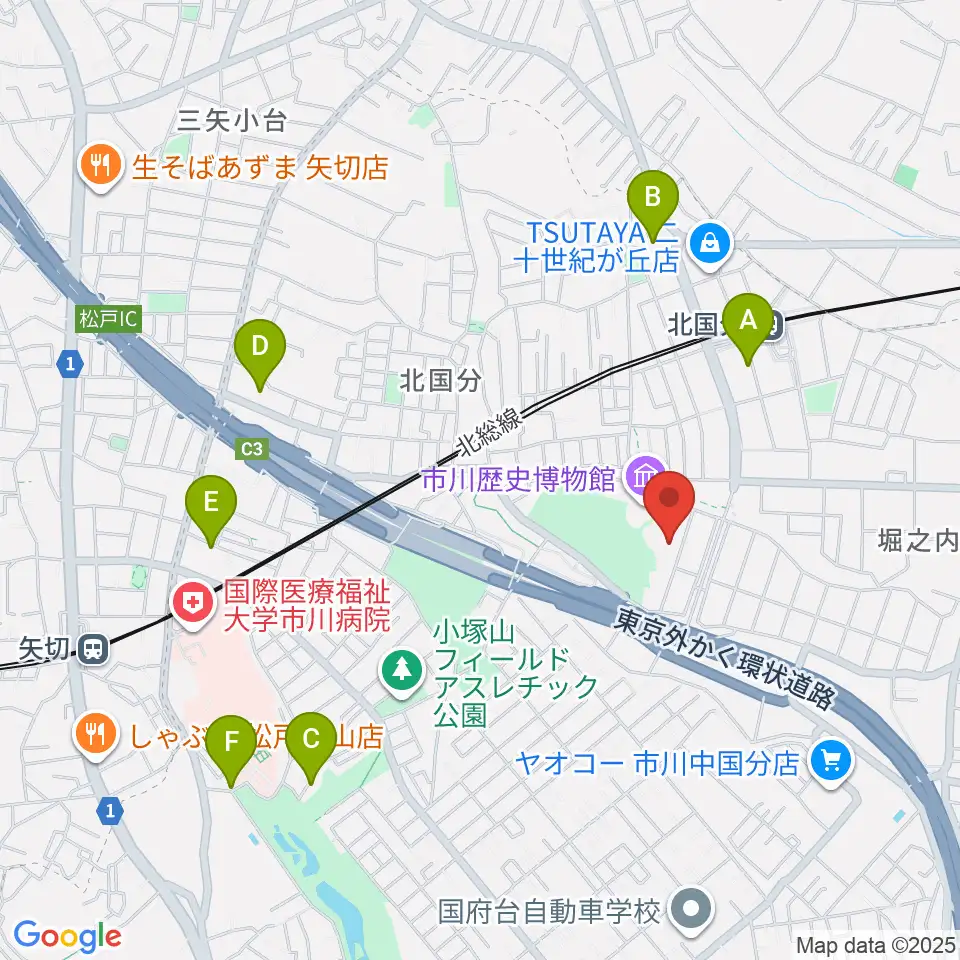 市立市川考古博物館周辺のカフェ一覧地図
