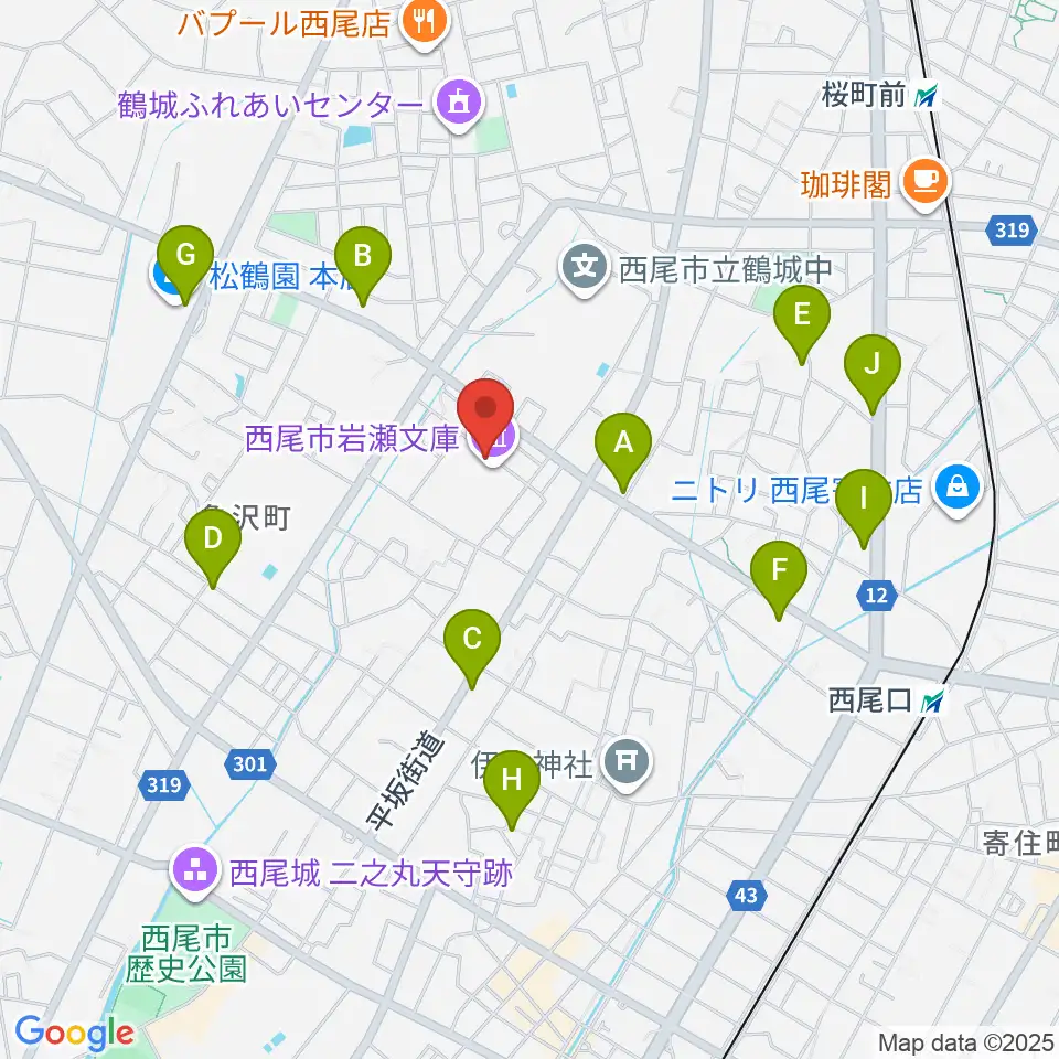 西尾市岩瀬文庫周辺のカフェ一覧地図
