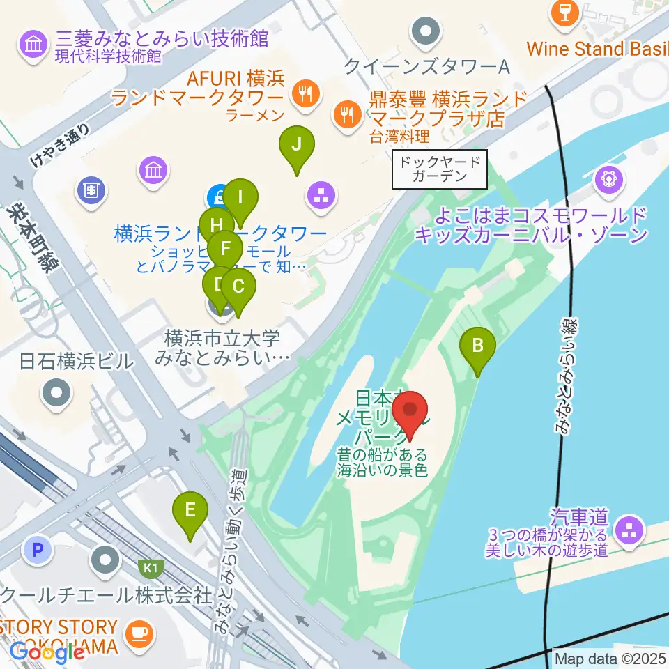横浜みなと博物館周辺のカフェ一覧地図