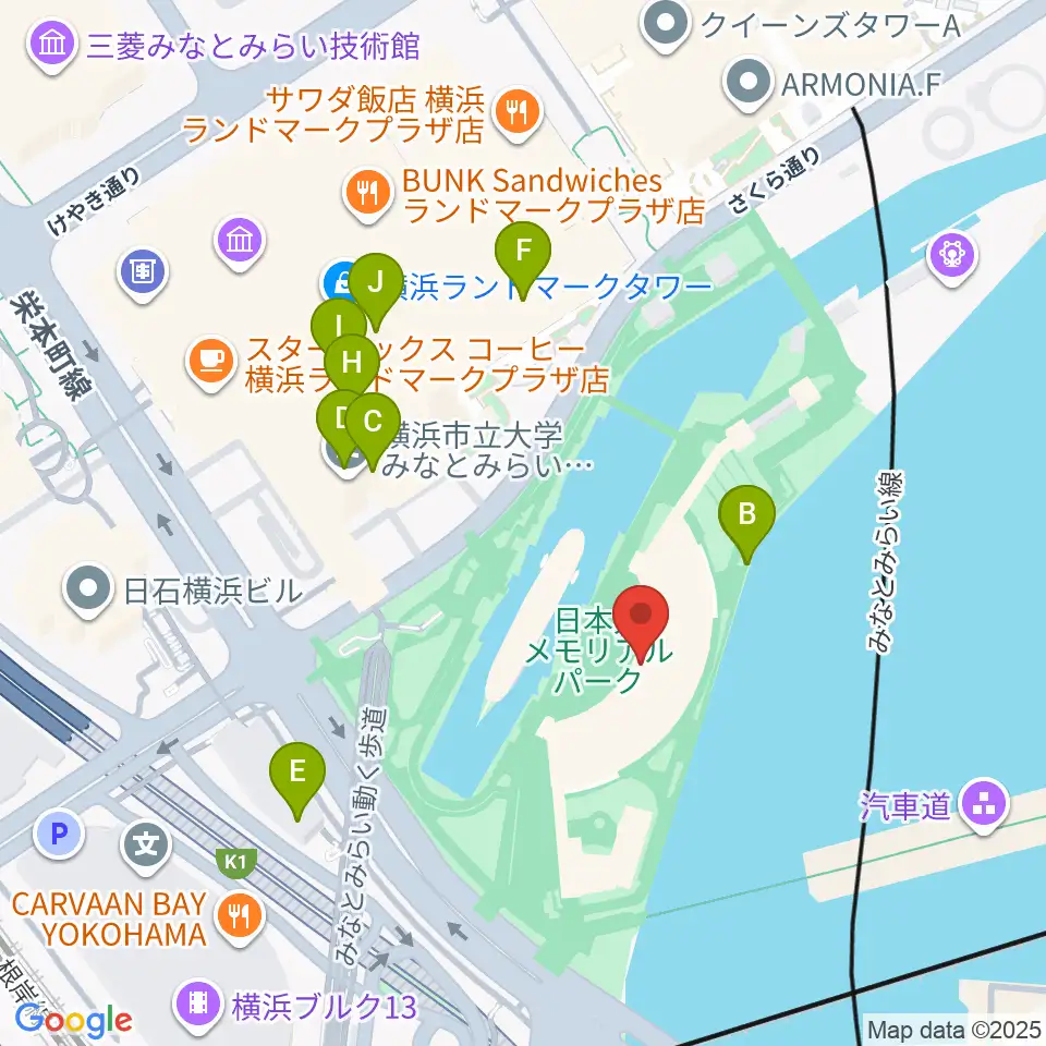 横浜みなと博物館周辺のカフェ一覧地図