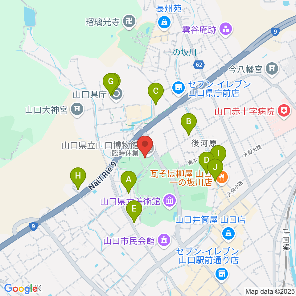 山口県立山口博物館周辺のカフェ一覧地図